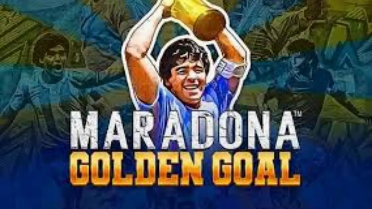 Tela de jogo do slot Maradona Golden Goal com elementos de futebol e ícones de jackpot